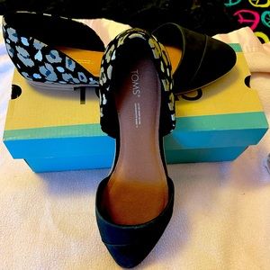 TOMS Ladies Jutti D’Orsay Black and Leopard Print Size 10 New